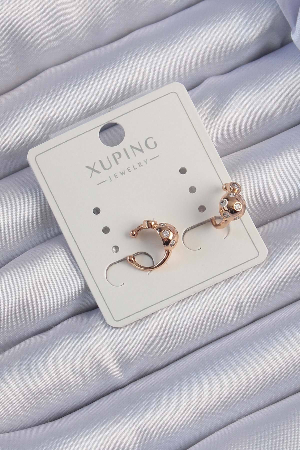 NEZADE STORE Xuping Rose Renk Zirkon Taşlı Bombeli Topçuk Earcuff Küpe - TJ-BKP9422