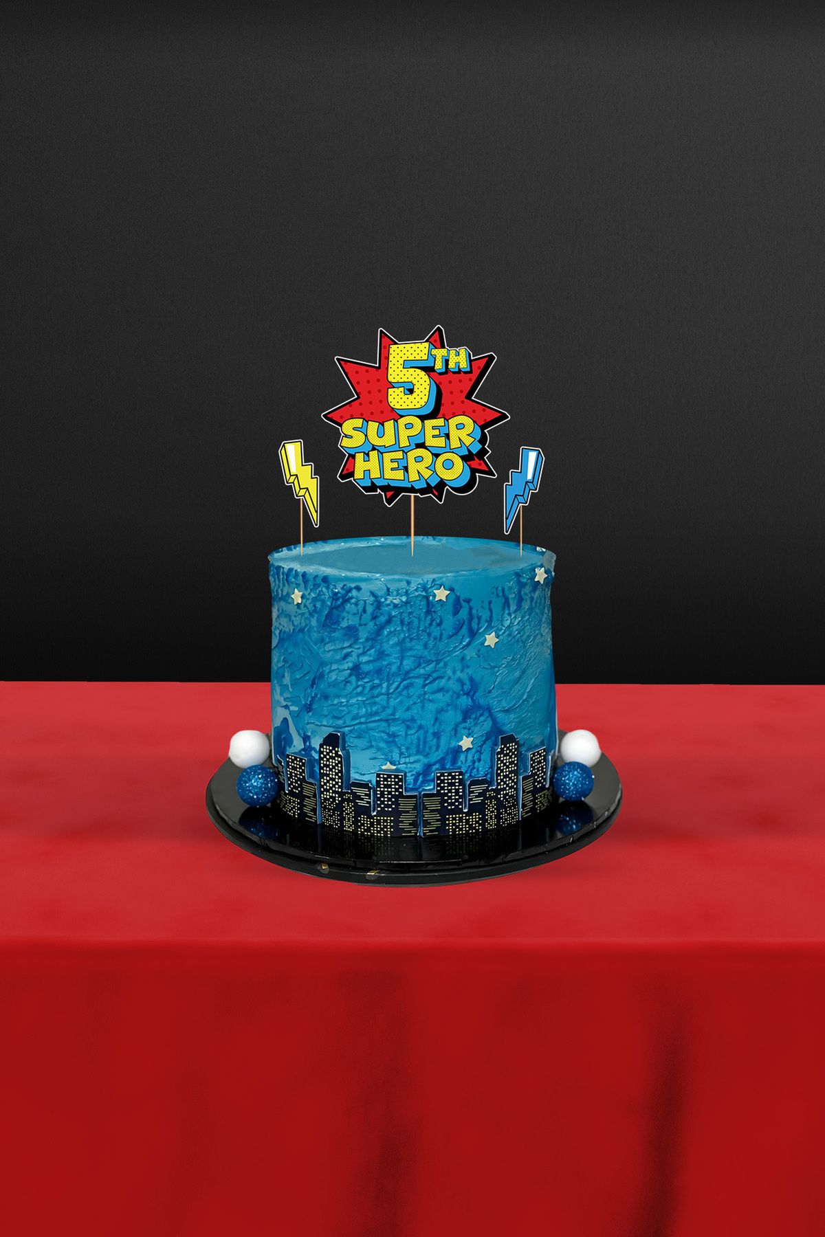 Hey Parti-Superhero Themed 3-Piece 5 Year Old Cake Decoration 1