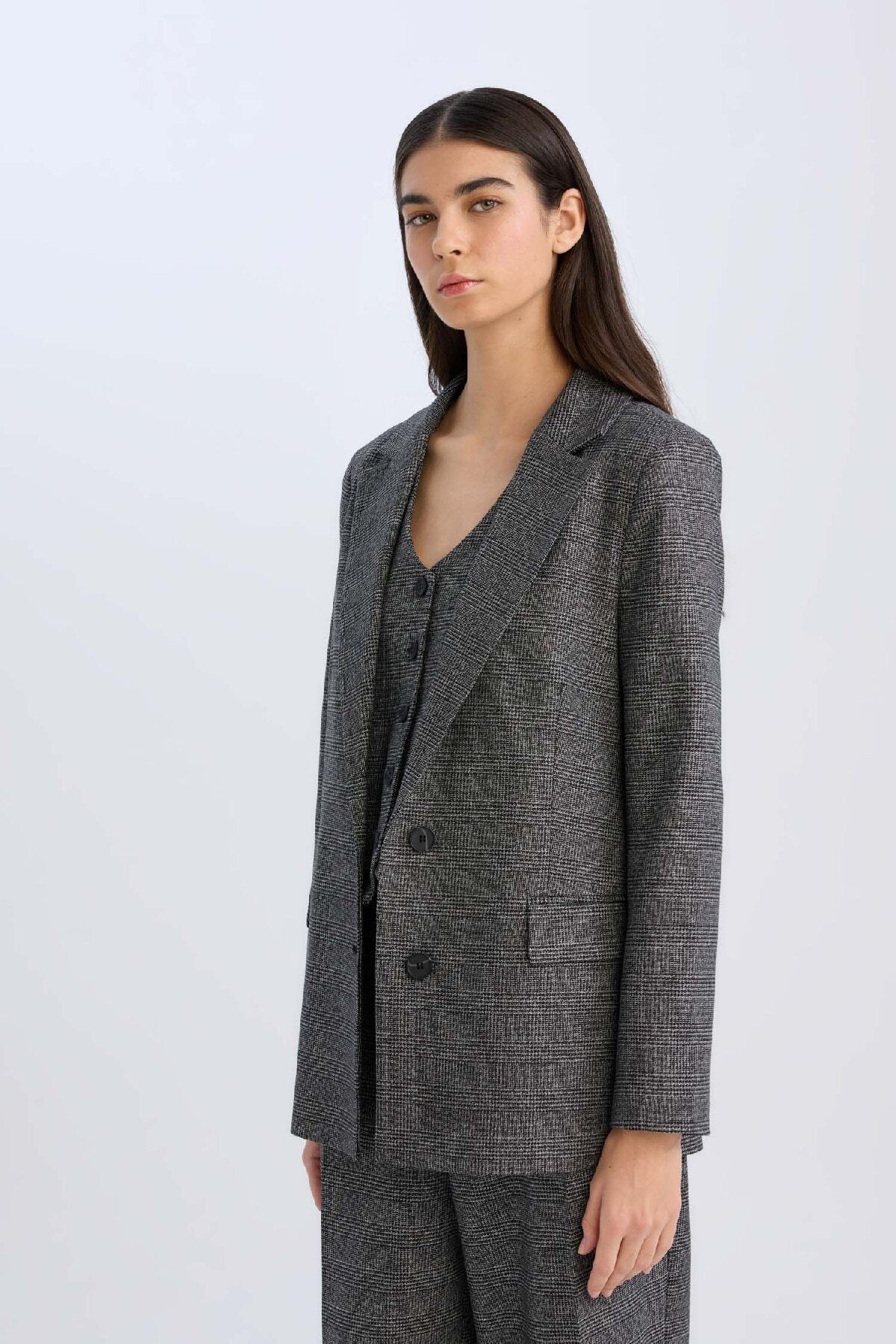 DeFacto-Oversize Wide Fit Button Blazer Jacket W2206Az24Au 4