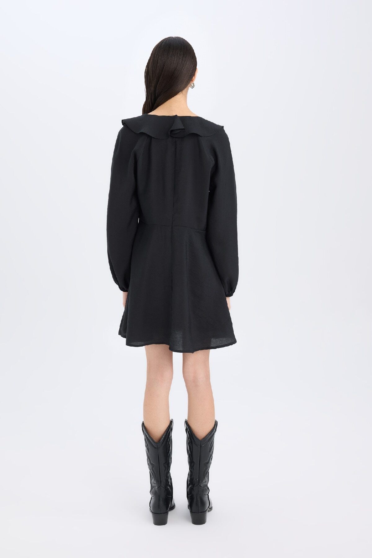 DeFacto-V Neck Modal Long Sleeve Mini Dress E4213Ax24Wn 5