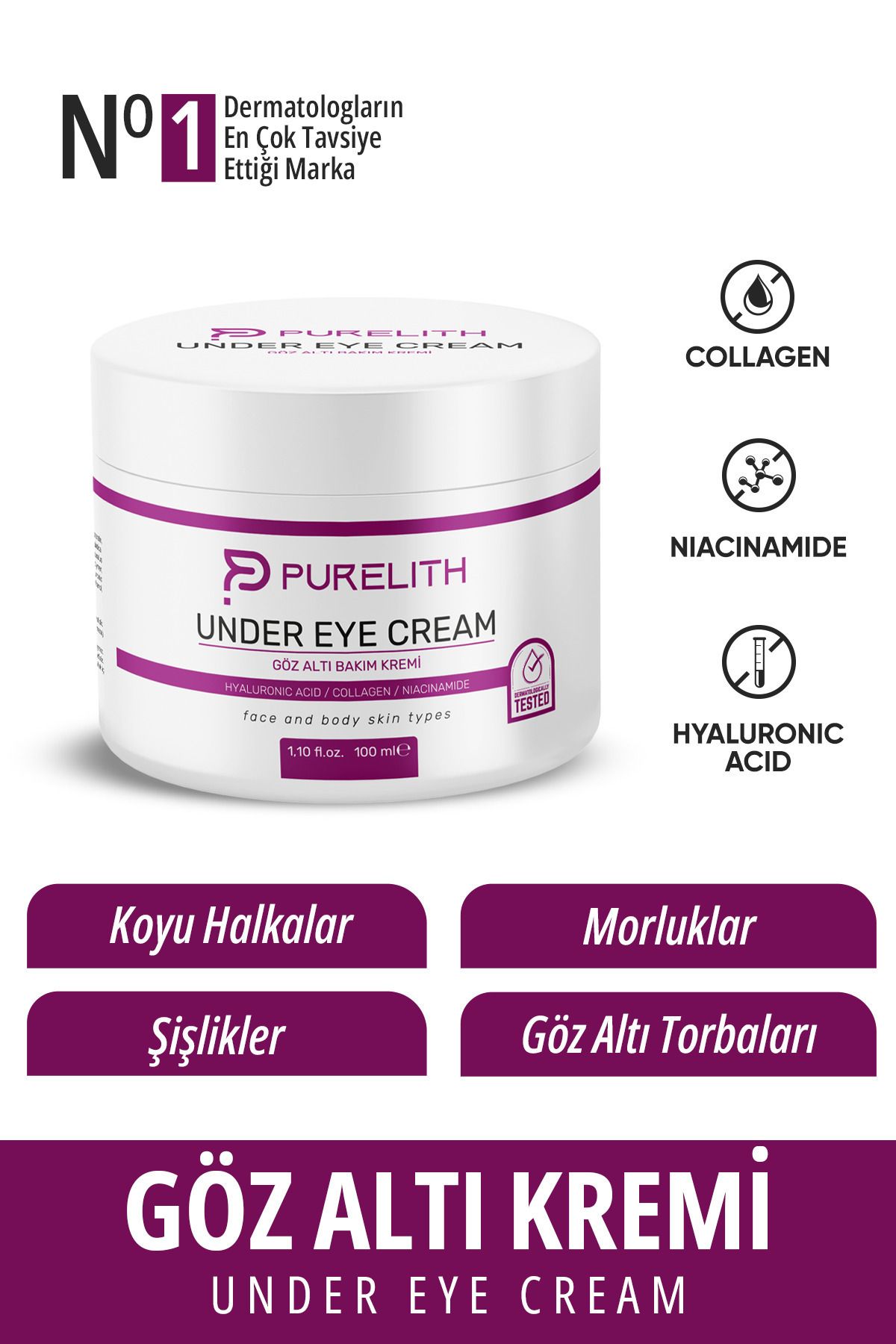 Purelith Göz Altı Torbalama Ve Morluk & Koyu Halka Aydınlatıcı Göz Altı Kremi 100ml