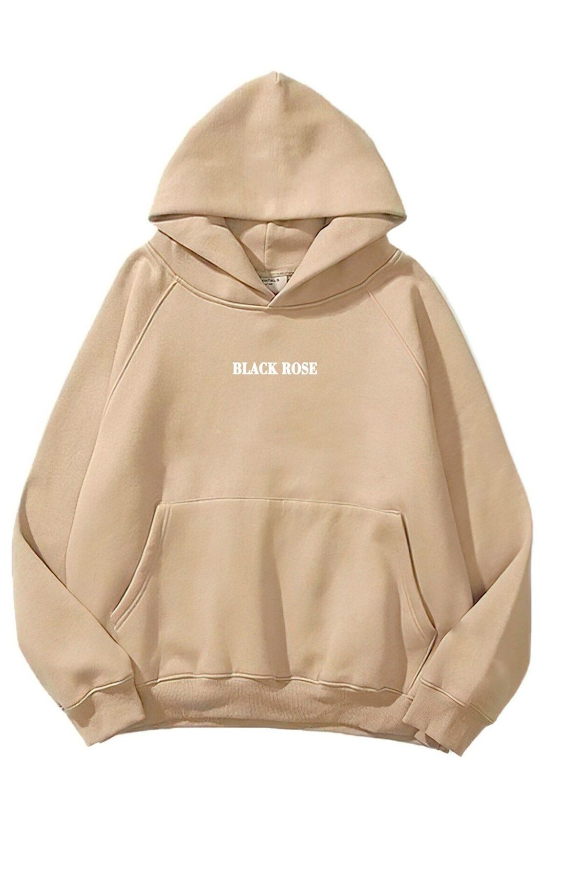 The Champ Clothing-Hooded Fleece Black Rose Printed Beige Unisex Hoodie Sweatshirt 2