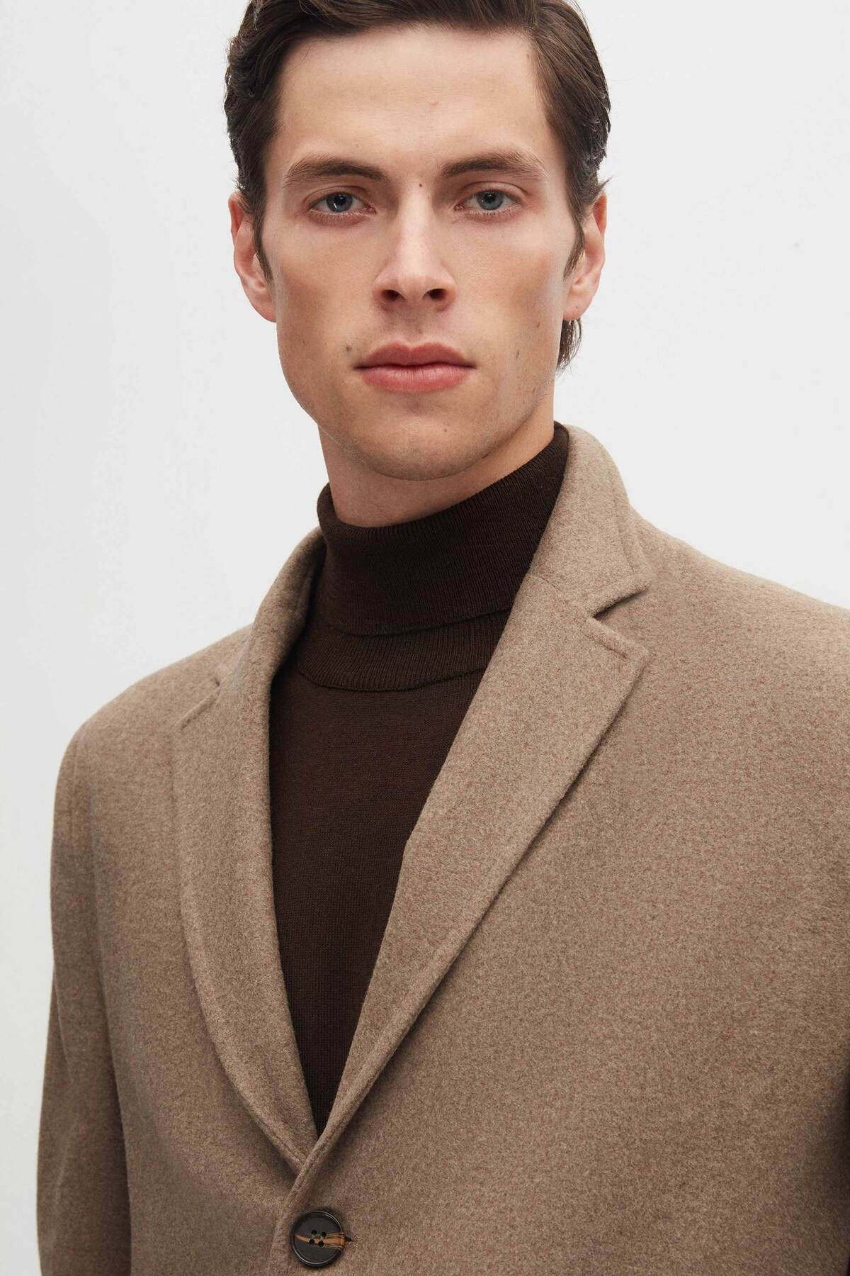 D'S Damat Ds Damat Regular Fit Bej Mono Yaka Kaşe Kaban görsel 3