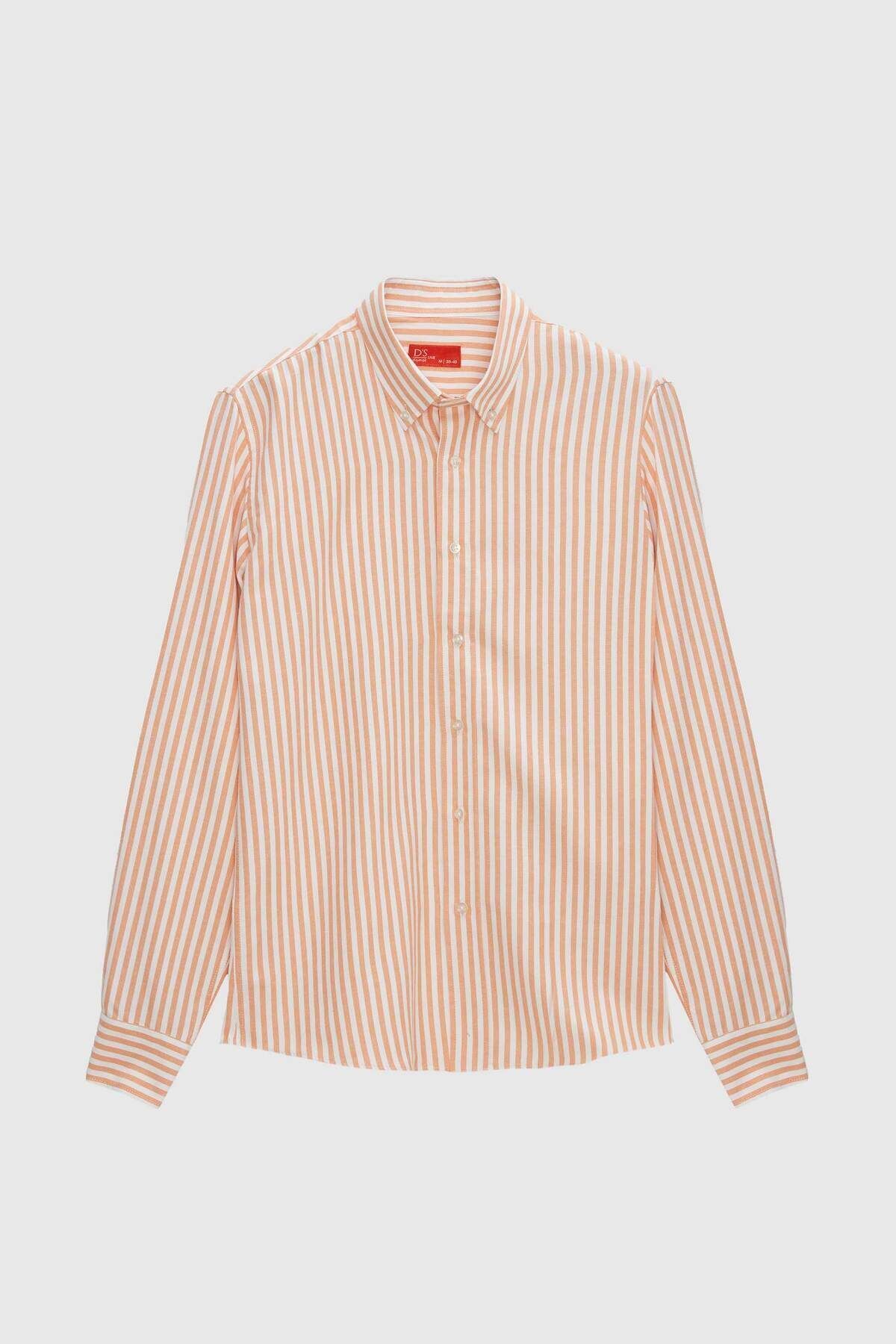 D'S Damat-Ds Damat Slim Fit Orange Striped Shirt 5