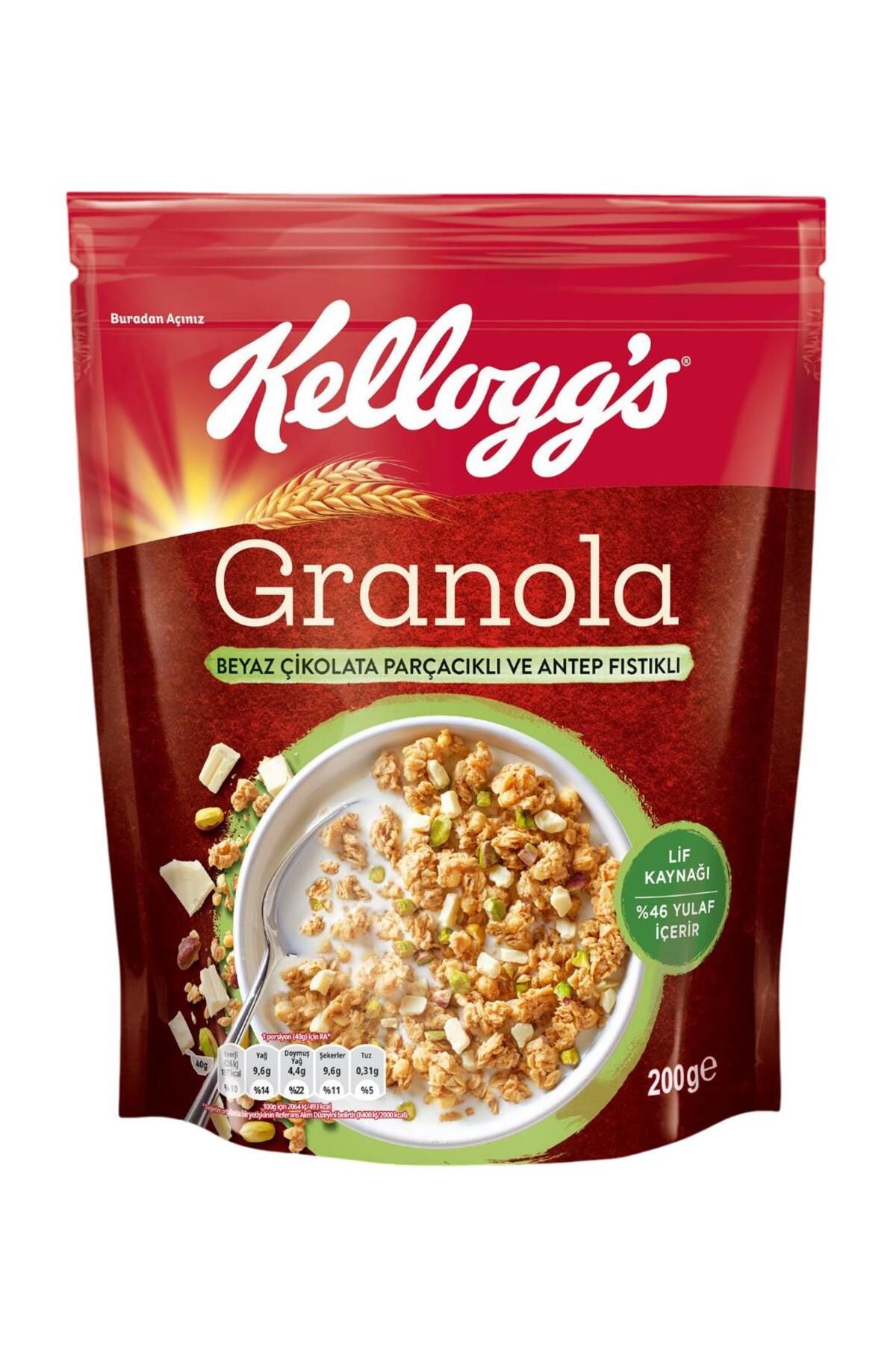 Kellogg's Beyaz Çikolata Parçacıklı&antep Fıstıklı Granola 200 Gr,%46 Yulaf Içerir,lif Kaynağı