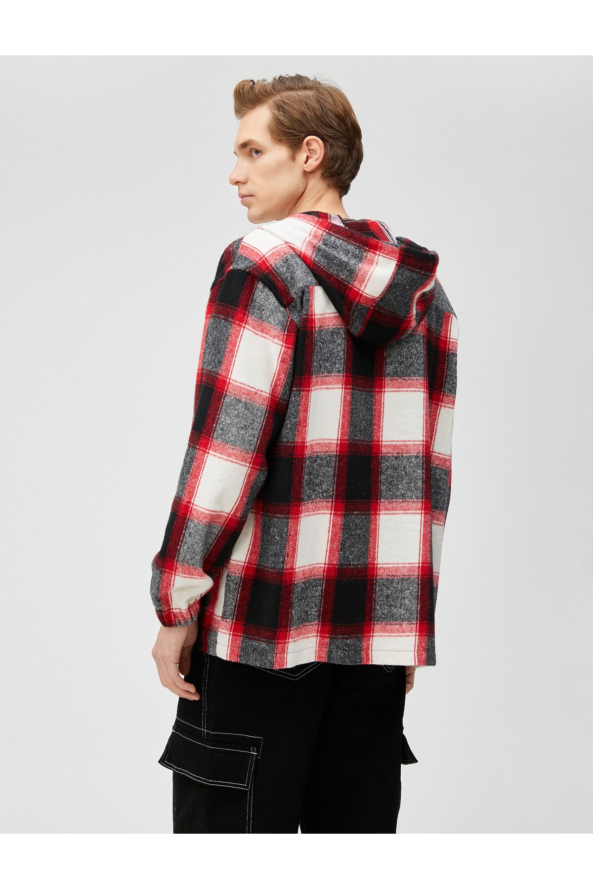 Koton-Checked Hooded Sweatshirt with Label Printed Pocket 4