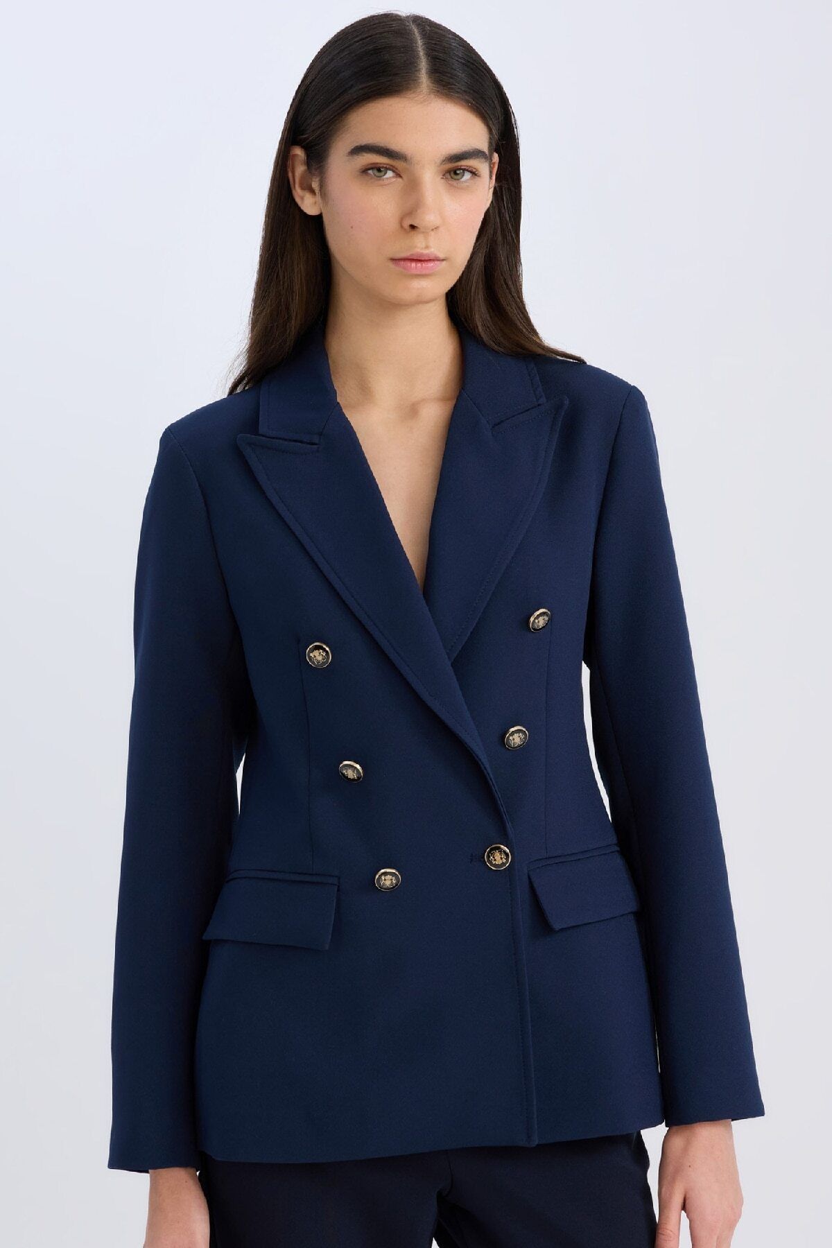 DeFacto-Oversize Wide Fit košeľový golier s gombíkmi Basic Plain Blazer Jacket D3155Ax24Au 1