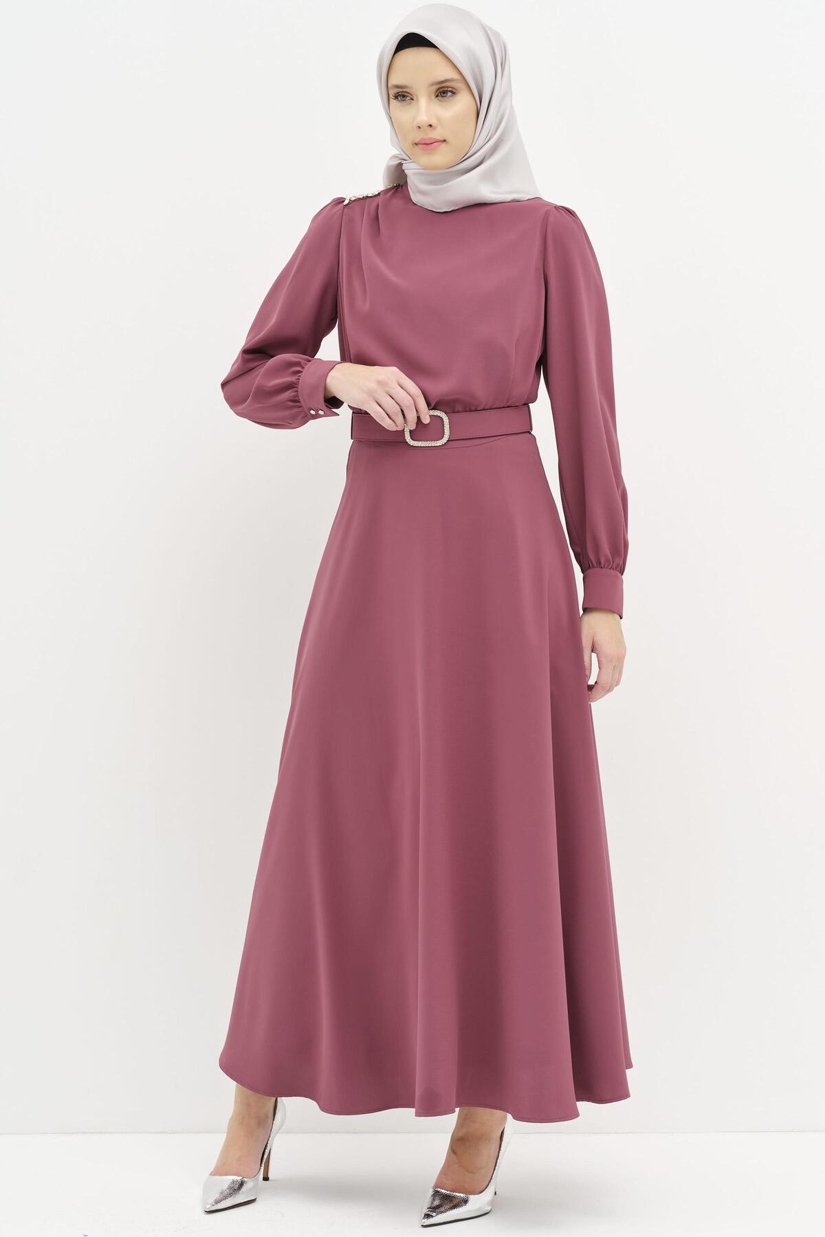 لباس مجلسی کمربنددار طرح سنگ - داستی رز Tuğba