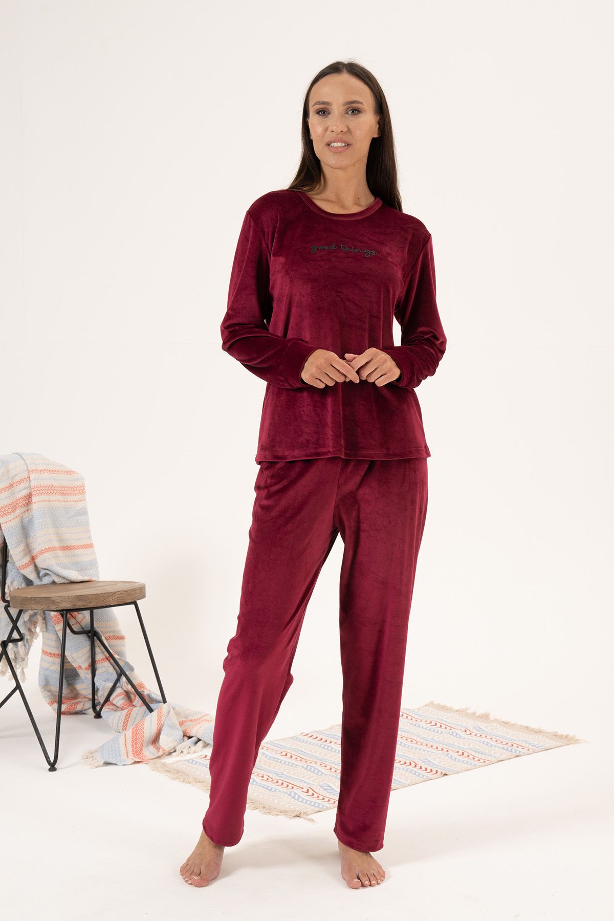 REMSA-Set pijamale de damă din catifea - 24381 Roșu Claret 6
