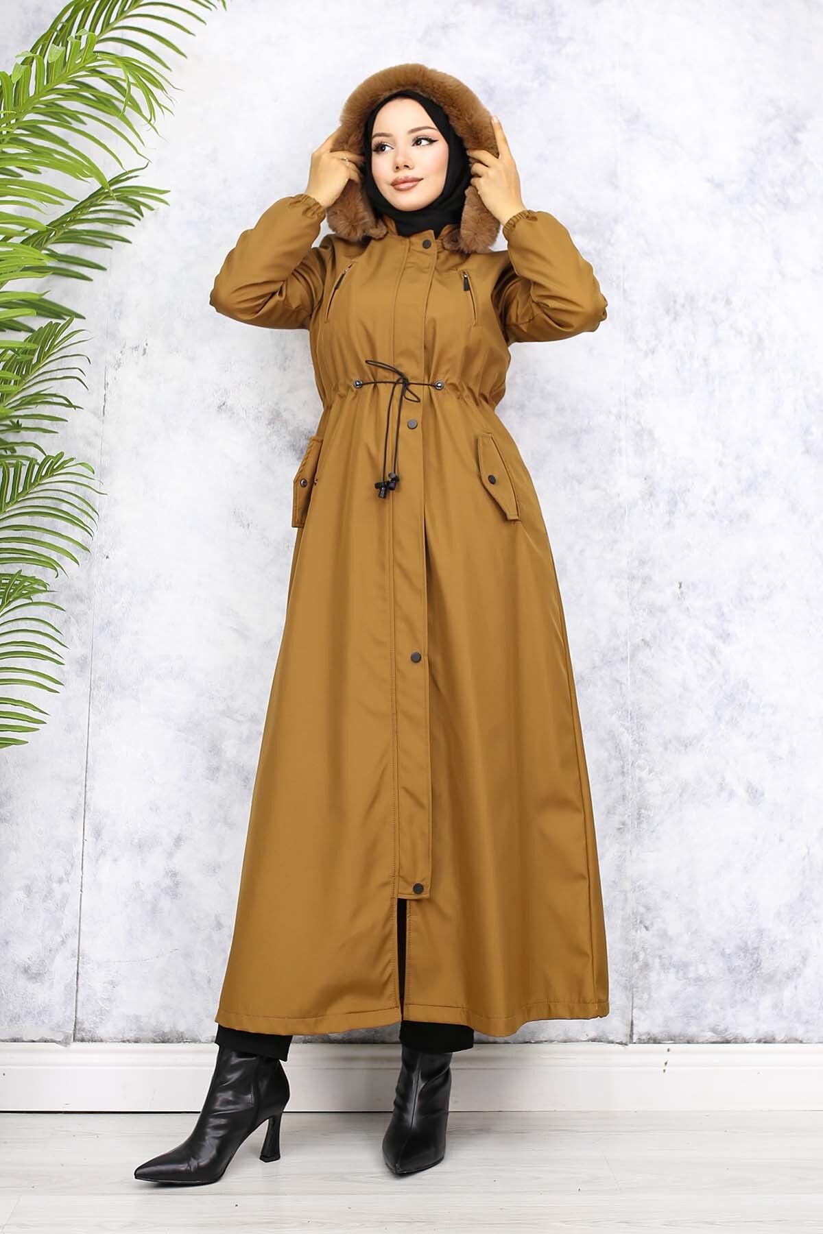 benguen-Tan 1050 - Long Bondit Coat with Plush Inside and Fur Collar 5