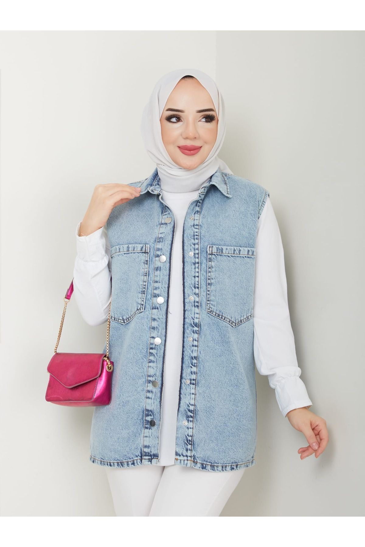 KEJAN TEKSTİL-Sleeveless Denim Vest - Snap Design 4