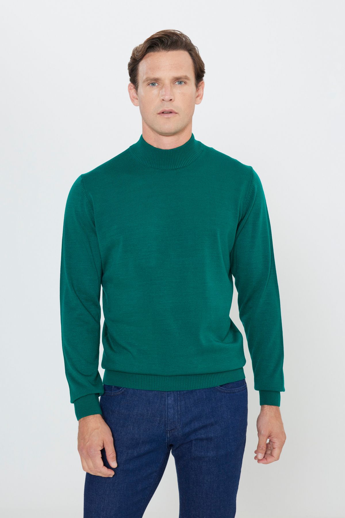 AC&Co / Altınyıldız Classics-Men's Brown-Green 2-Pack Standard Fit Regular Cut Half Turtleneck Basic Knitwear Sweater 3