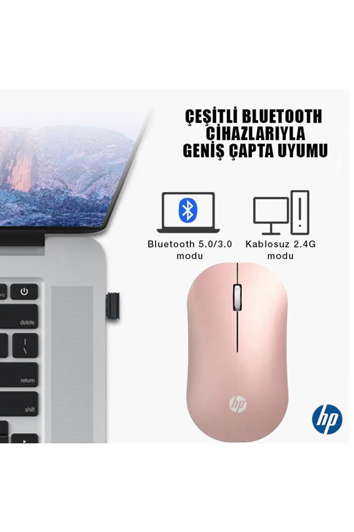 Dm10 2,4ghz Bluetooth Wireless Kablosuz Sessiz Mouse Pembe - 3