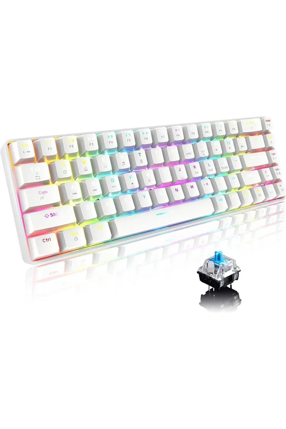 Sarftech Ziyou. %60 Beyaz RGB Uygulamalı Blue Switch Kablolu Gaming Klavye Mavi Switch Rgb Oyuncu Klavyesi