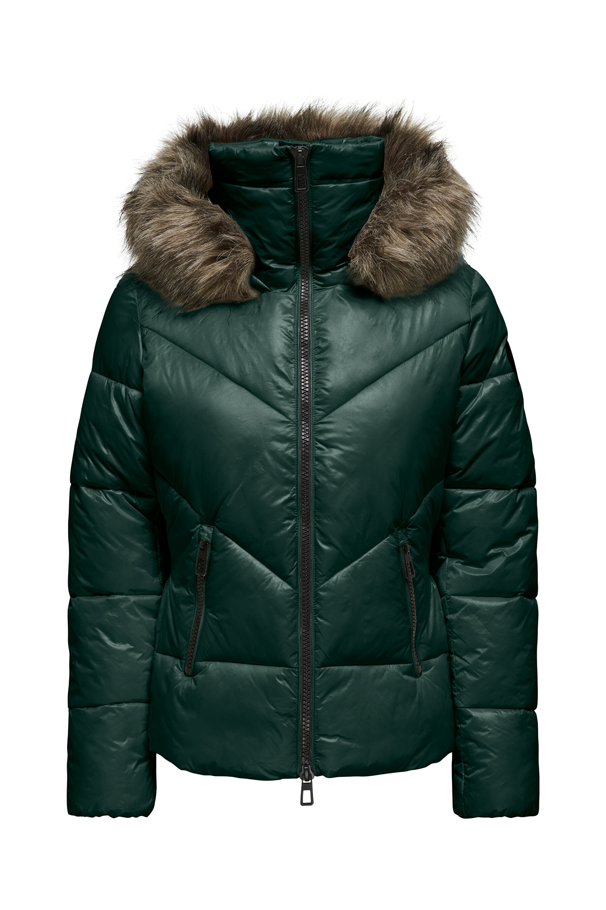 ONLY Kadın Onlfever Kapüşonu Kürklü Puffer Mont 15322003 Yeşil