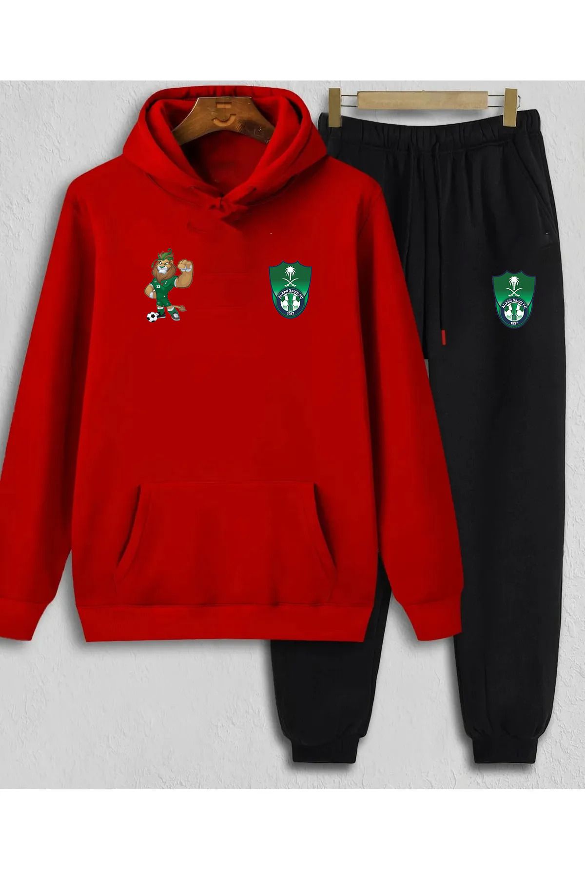 Pisa Art Al Ahli Aslan Suudi Arabistan Özel Tasarım Kapşonlu Sweatshirt & Eşofman Altı 2'li Kombin