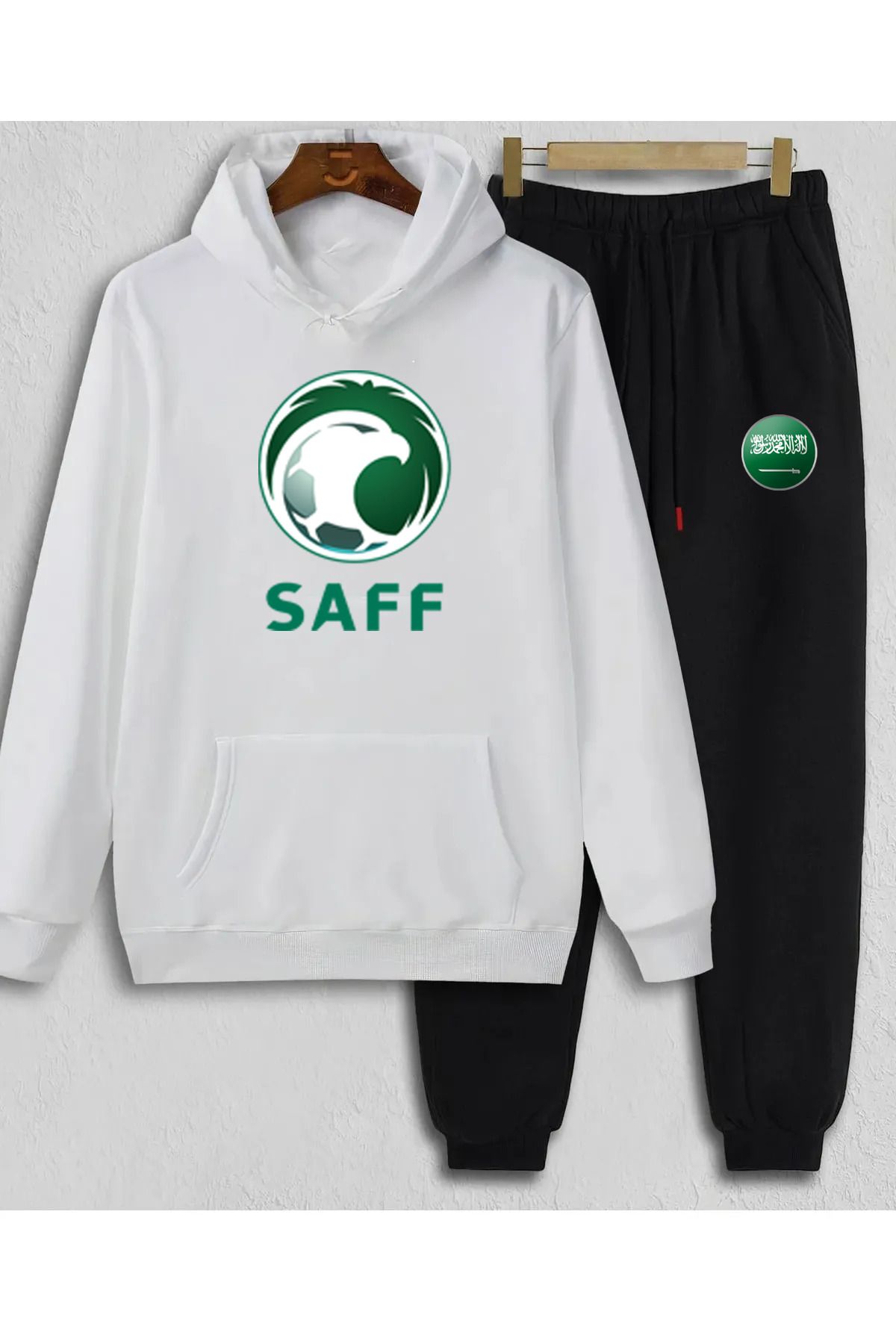 Pisa Art Suudi Arabistan Futbol Milli Takımı Özel Tasarım Kapşonlu Sweatshirt & Eşofman Altı 2'li Kombin