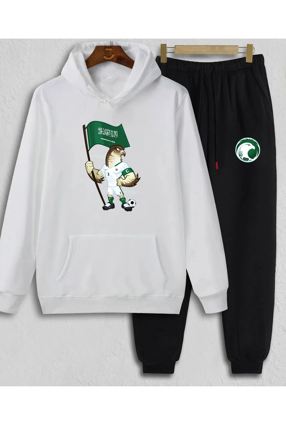 Pisa Art Suudi Arabistan Taraftar Milli Takımı Özel Tasarım Kapşonlu Sweatshirt & Eşofman Altı 2'li Kombin