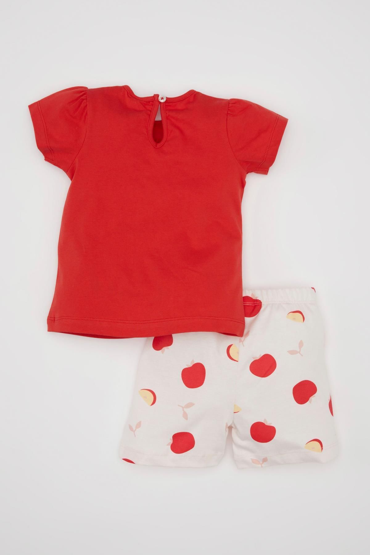 DeFacto-Baby-Mädchen-Pyjama-Set, kurzärmeliges Oberteil aus gekämmter Baumwolle mit Fruchtmuster, Shorts C0970a524hs 7