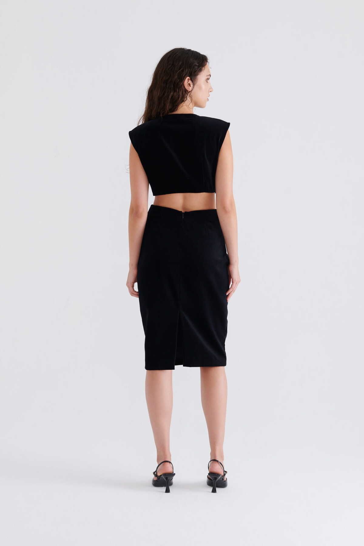 Roman-Stoned Velvet Evening Dress Black K2311532_001 2