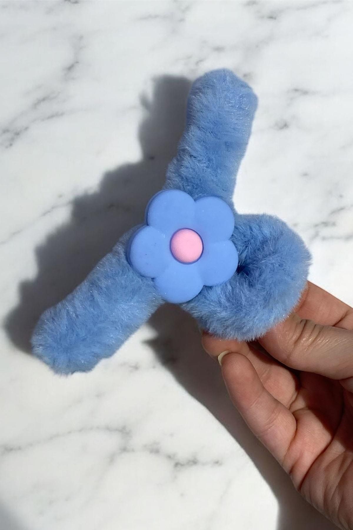 TAKIŞTIR-Blue Color Flower Figured Plush Peg Buckle 1