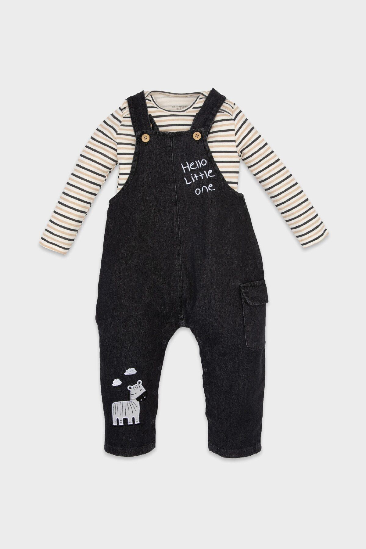 DeFacto-Gestreifte Langarm-T-Shirts und Jeans für Babys – 2-teiliges Set D4130a524wn 1