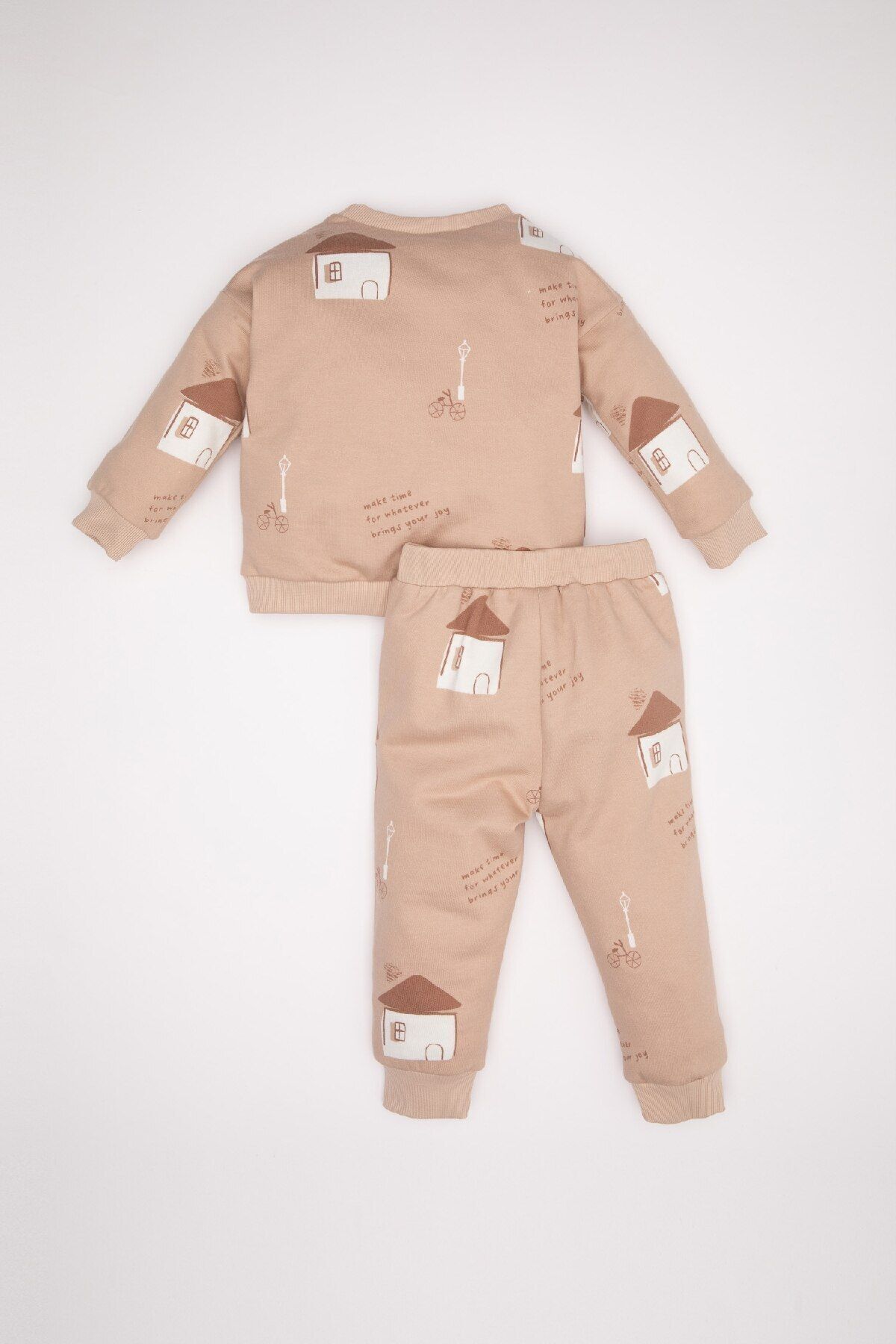 DeFacto-Gemustertes Sweatshirt mit Rundhalsausschnitt und elastische Jogginghose für Babys – 2-teiliges Set 6