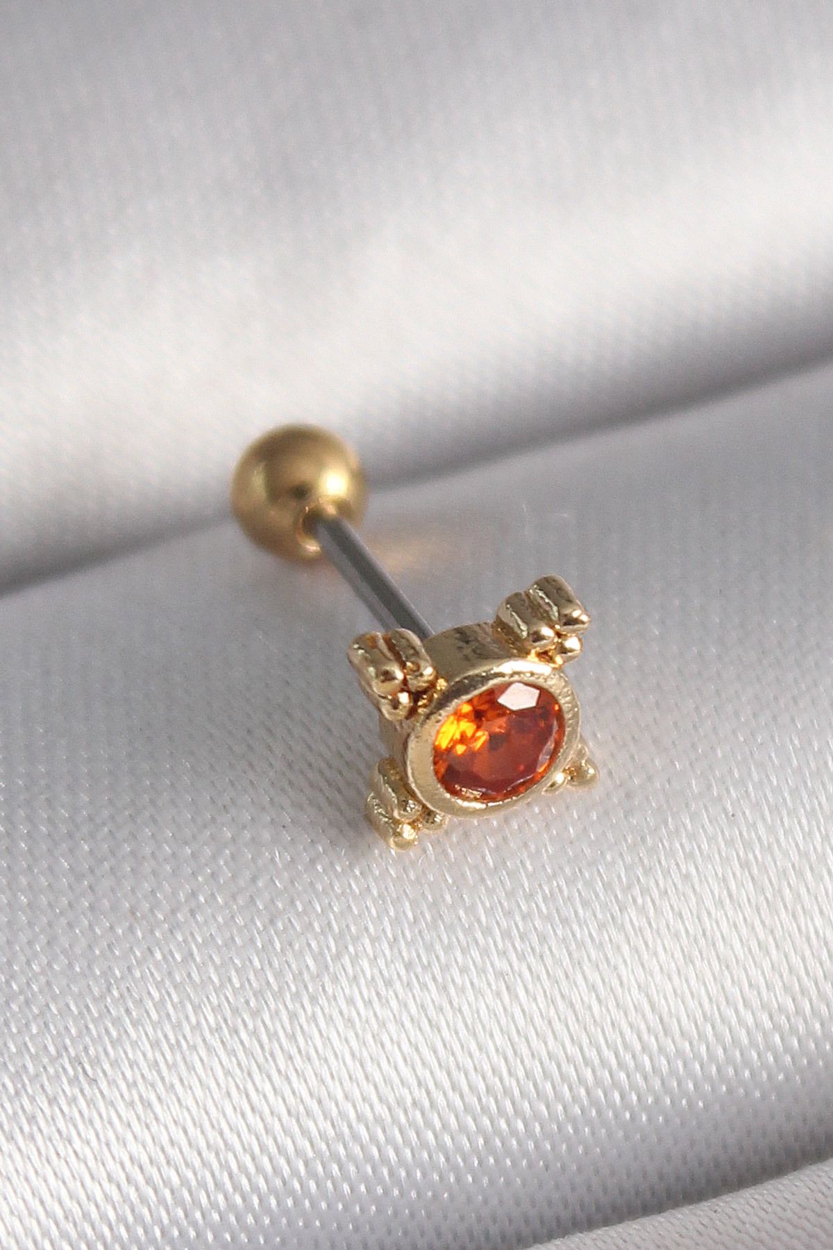 Maristas Çelik Gold Renk Turuncu Zirkon Taşlı Tragus Piercing