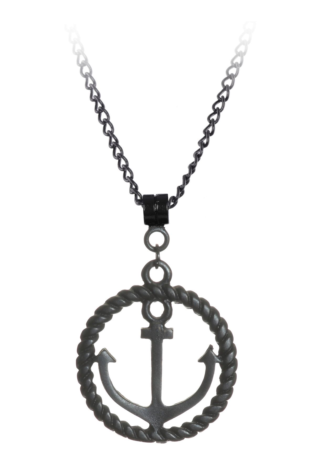 LABALABA-Men's Black Oxide Plated Ship Anchor Symbol Pendant Necklace 7