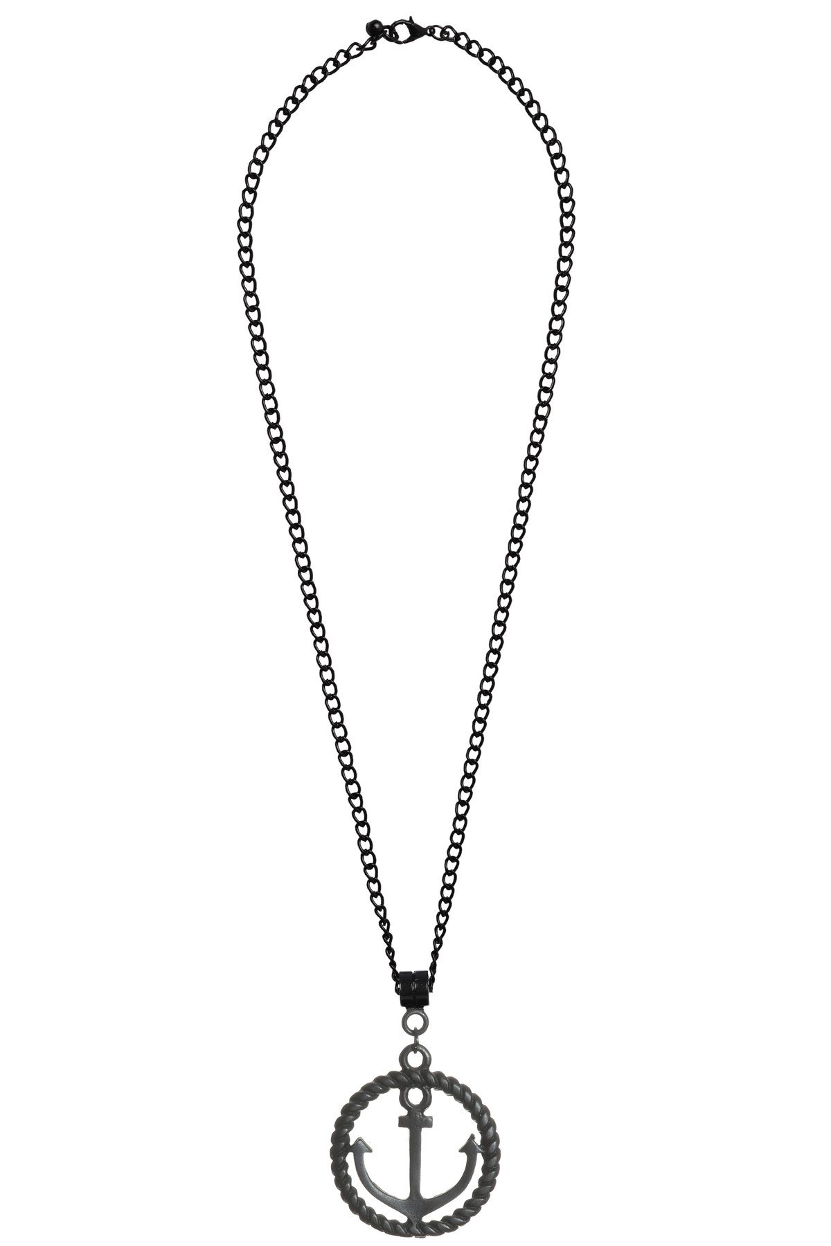 LABALABA-Men's Black Oxide Plated Ship Anchor Symbol Pendant Necklace 8
