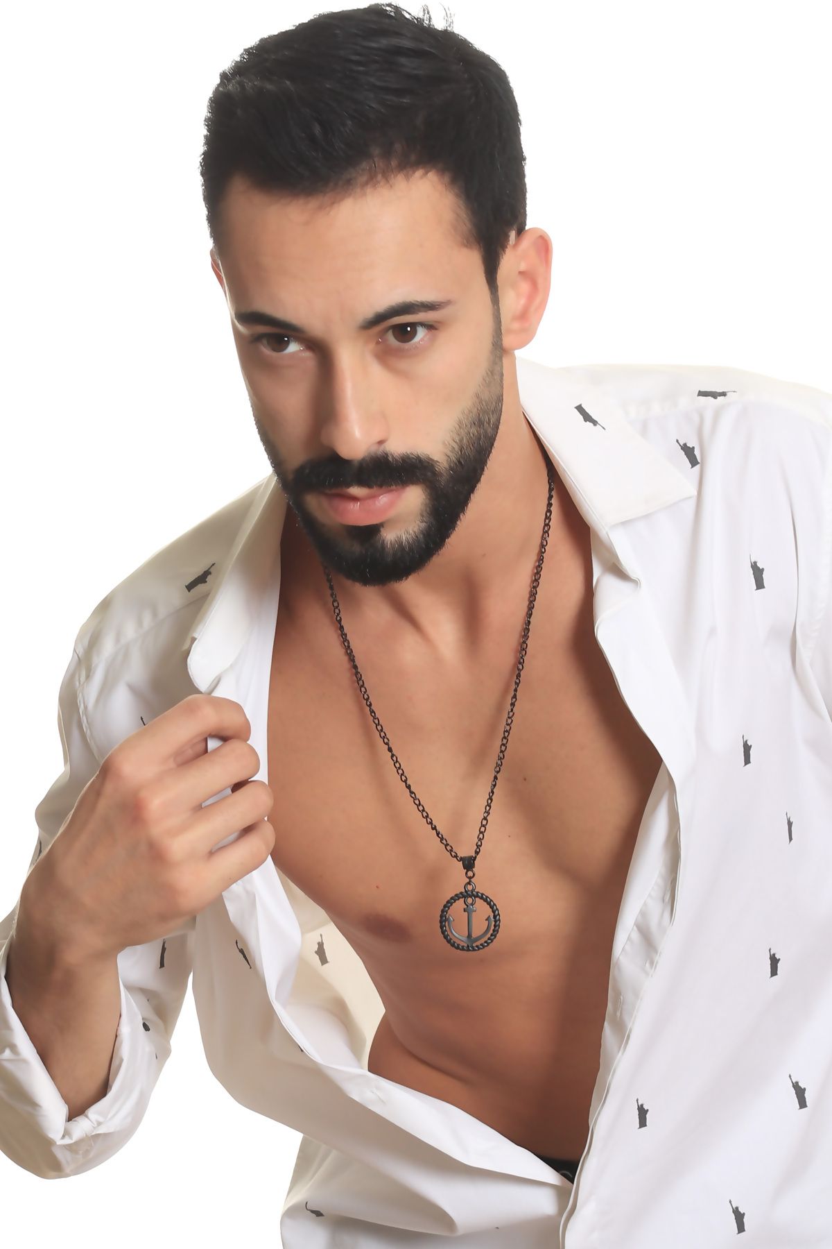 LABALABA-Men's Black Oxide Plated Ship Anchor Symbol Pendant Necklace 6
