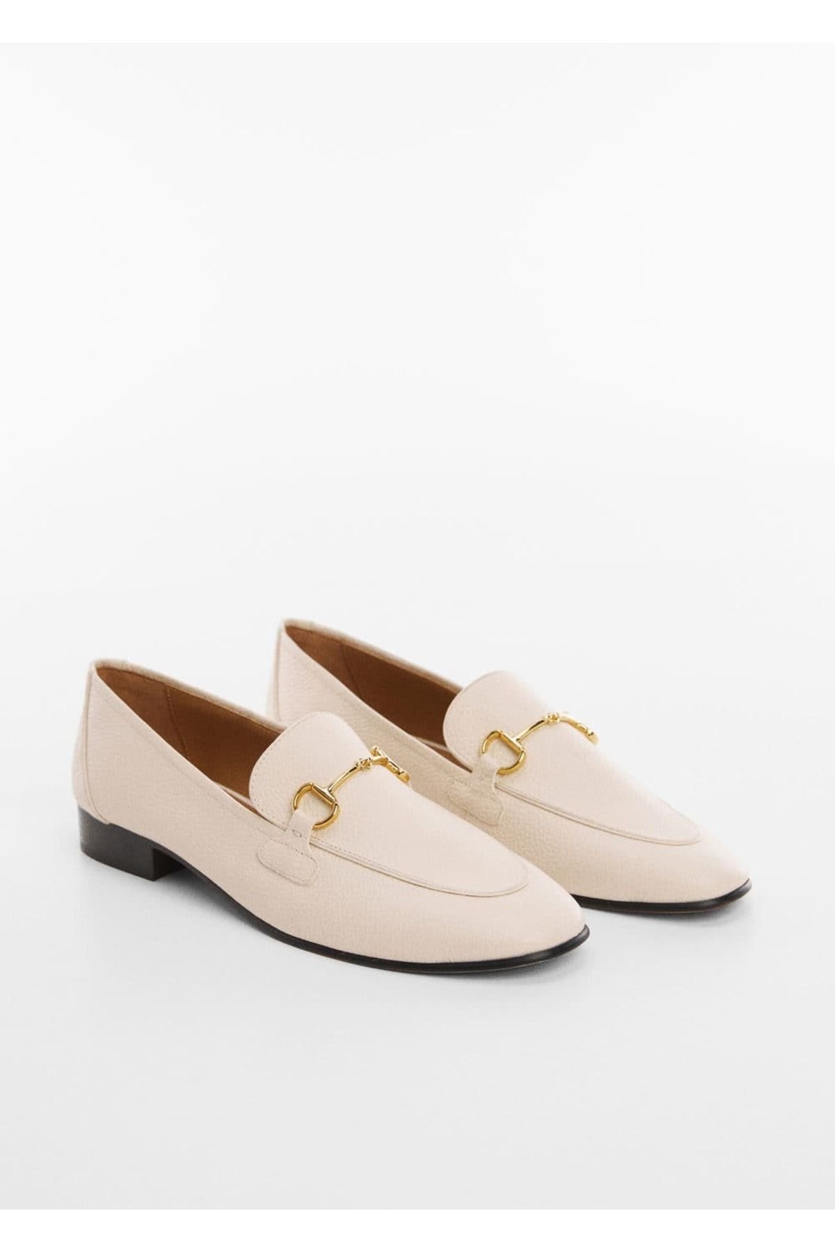 MANGO Woman-Leather Loafers - Metallic Detail 1