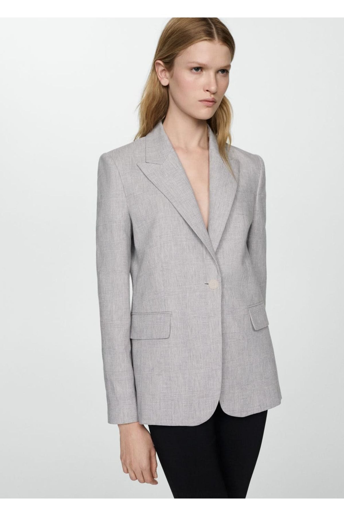 MANGO Woman-Jachetă Blazer din in - Model Houndstooth 1