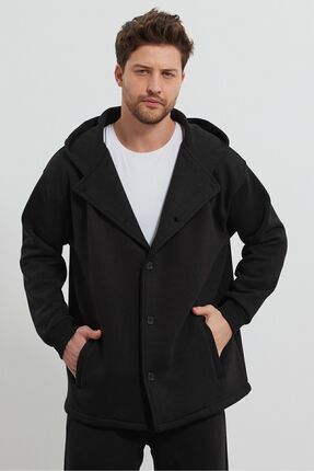 THE RULE Erkek Oversize 3 İplik Şardonlu Düğmeli Kapüşonlu Cepli Rahat Uzun S...