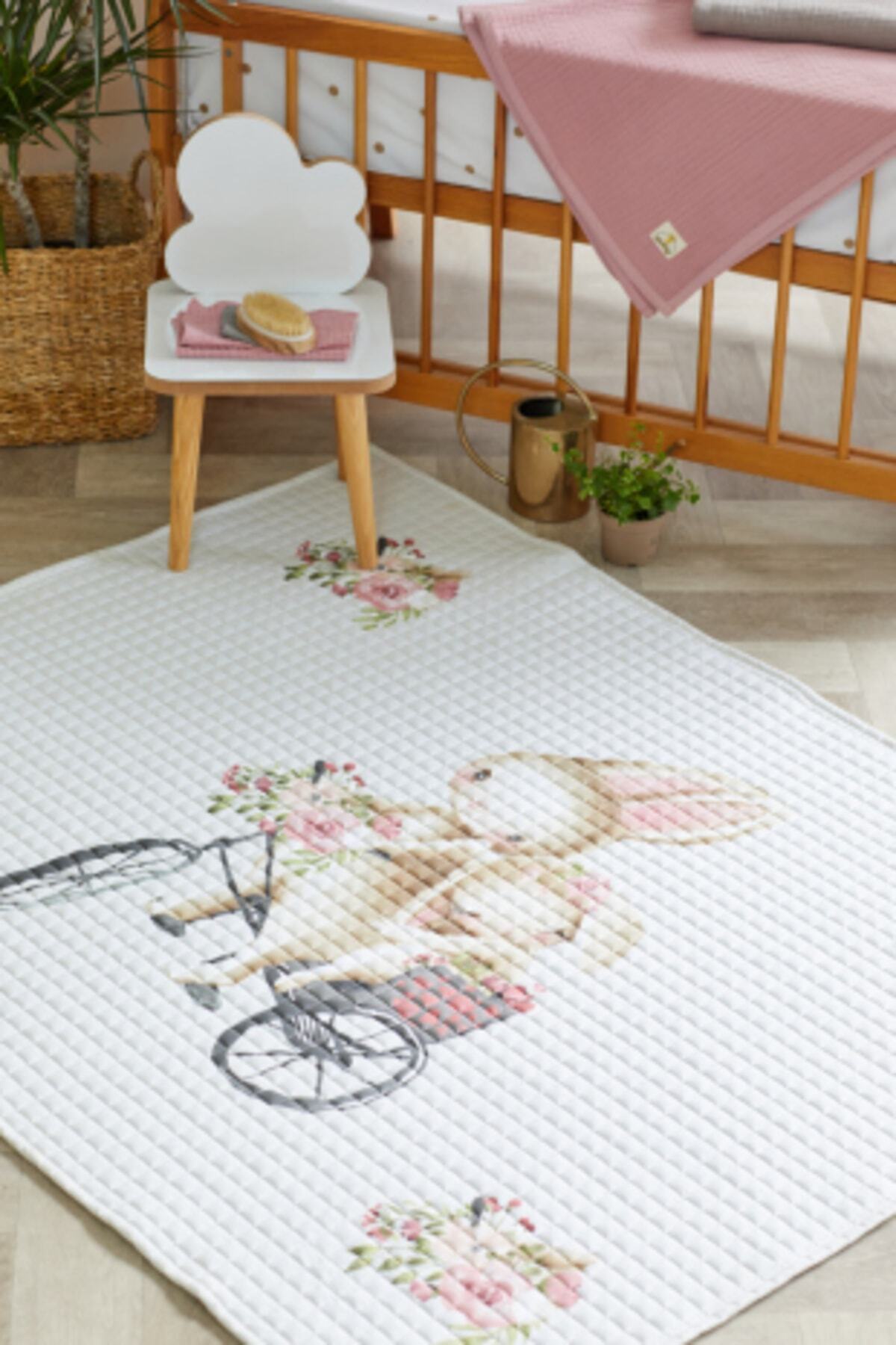 arbababy %100 Organik Pamuk Çocuk Oyun Matı - Çiçek Ve Tavşan Temalı - 120 X 150 Cm fotoğrafı 3 (önizleme)