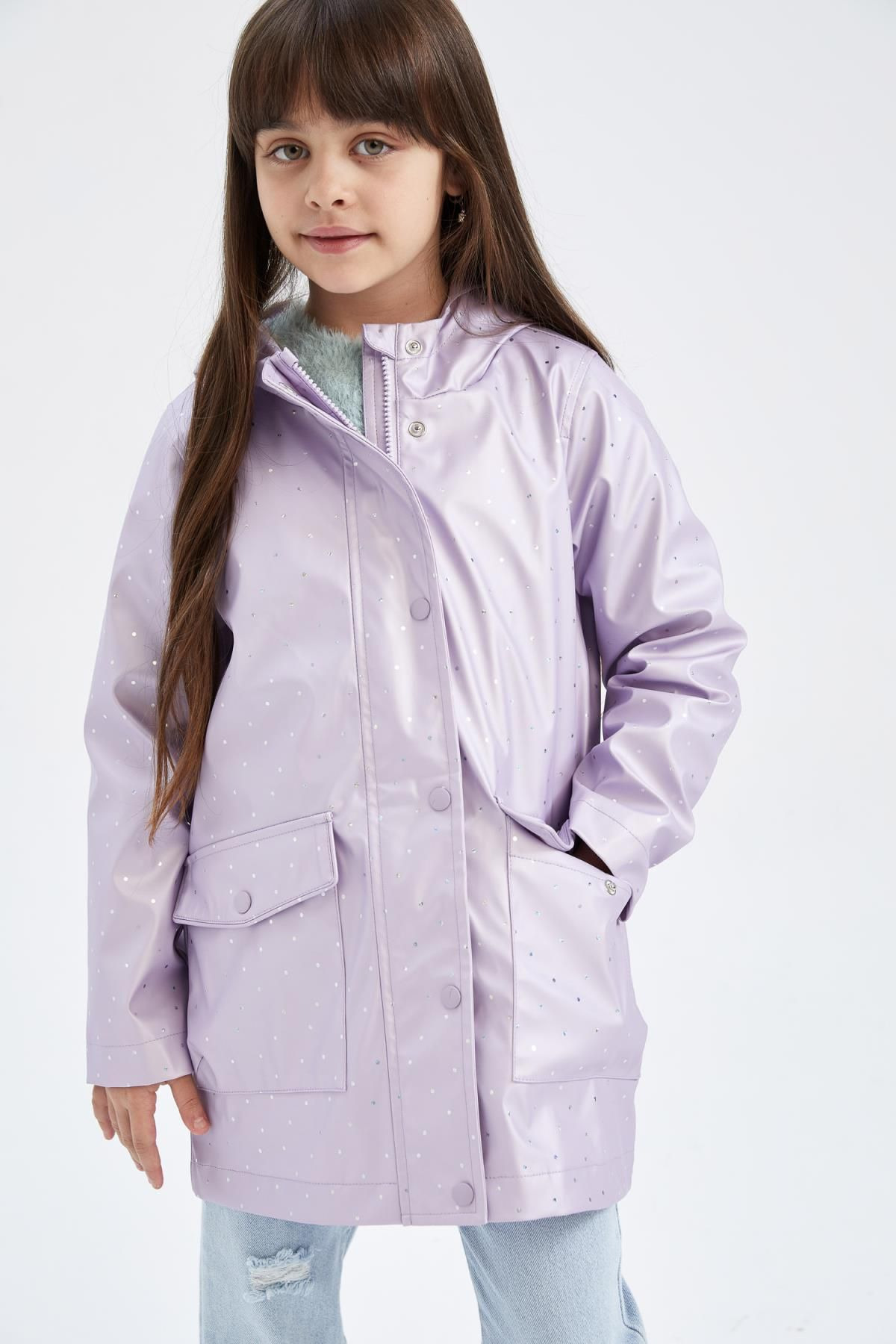 T-shirt Ragazza DeFacto B7785A8 – Colore Lilla Chiaro, 100% Cotone, Manica Corta, Colletto Con Linguetta - 3
