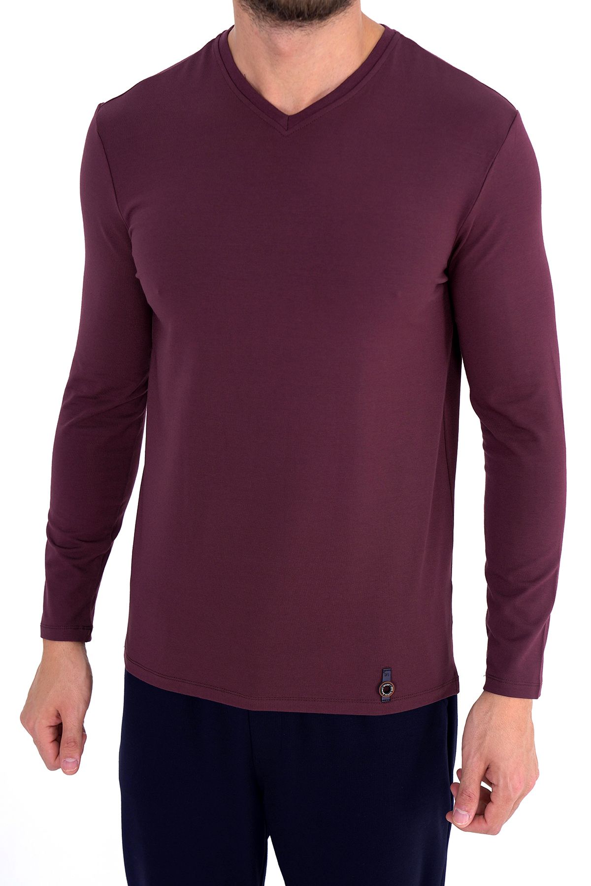 ست پیژامه مردانه DS داماد پنبه MODAL V NECK PAJAMA SET BURGUNDY Damat
