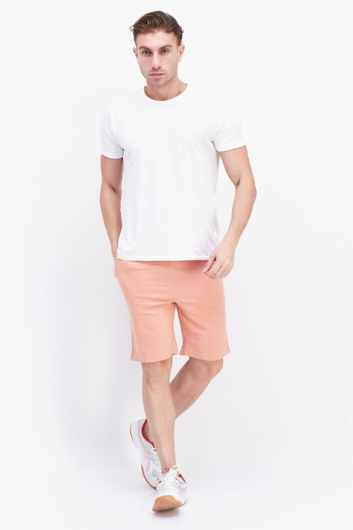 Crosshatch-Men Regular Fit Plain Basic Shorts, Coral 3