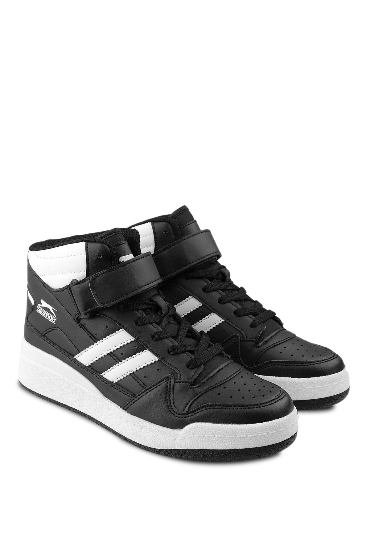 Slazenger Yüksek Bilekli Bağcıklı Bantlı Günlük Spor Ayakkabı Kadın Siyah/Beyaz Sneaker