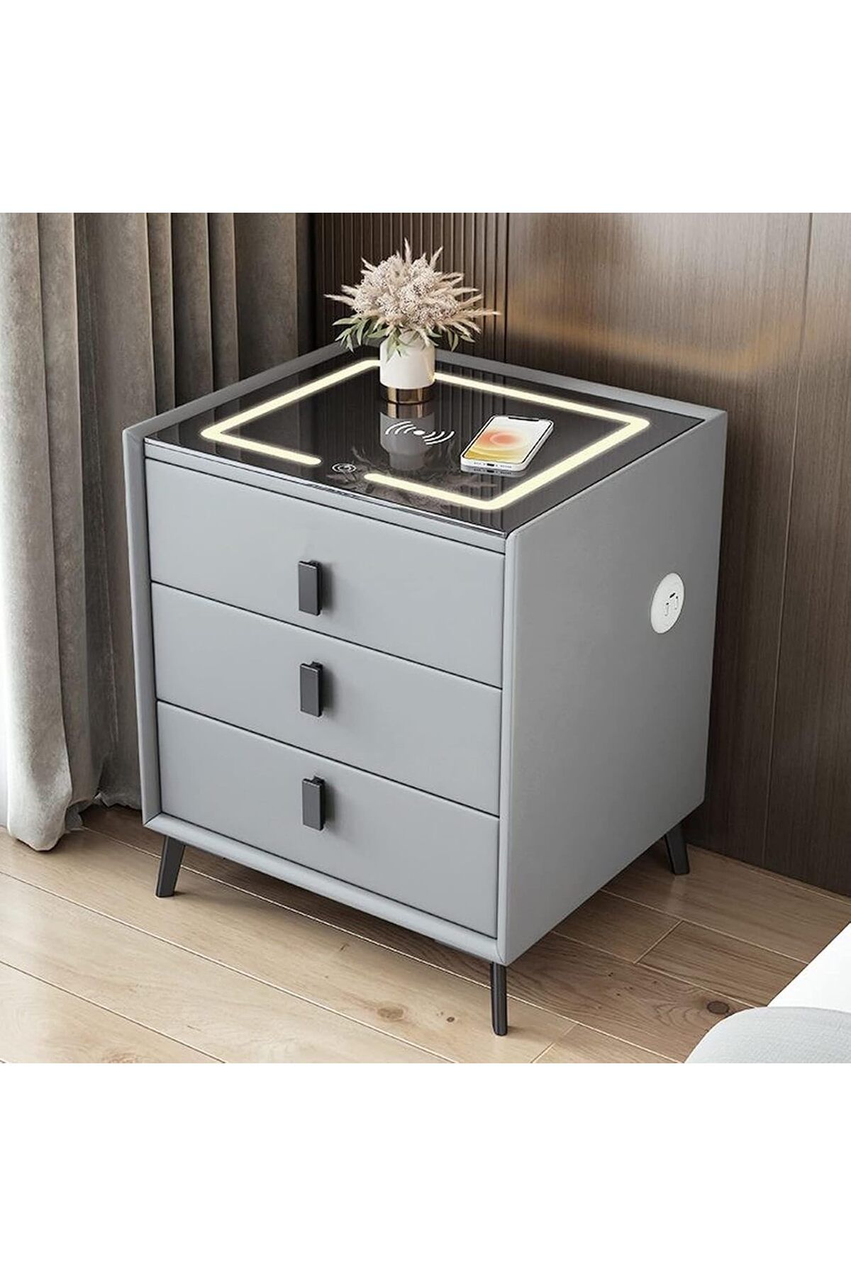 DubaiGallery-Smart Bedside Table with Wireless Charging Station, Speaker Fingerprint Lock, & Drawer Modern Table 2