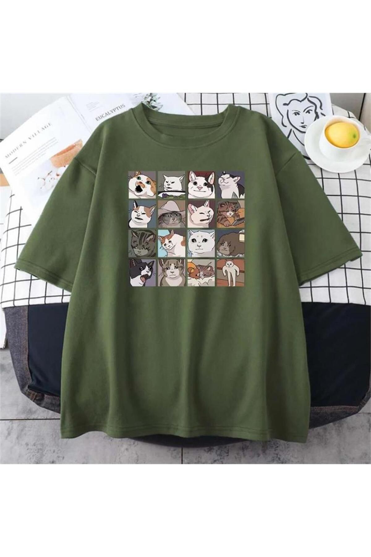 Karakedi Cat Memes Collage Haki (Unisex) T-Shirt