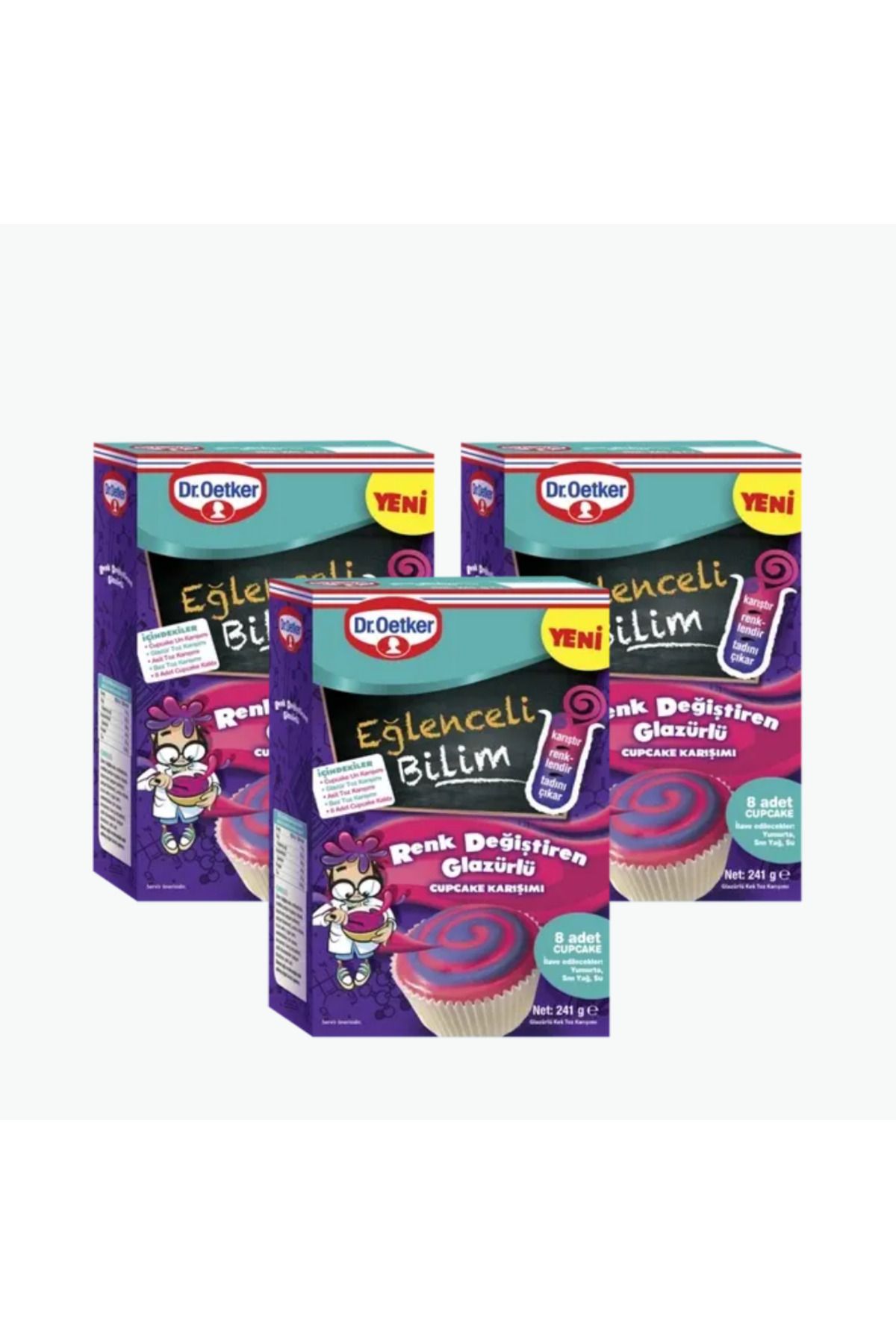 Dr. Oetker Eğlenceli Bilim Serisi Renk Değiştiren Glazürlü Cupcake Karışımı 241 Gr 3 Adet