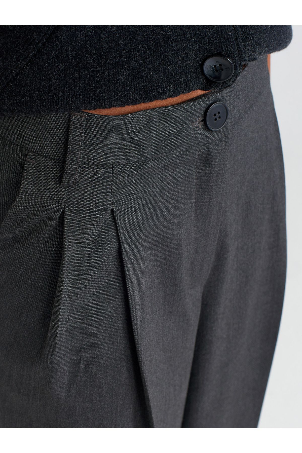 Dilvin-71576 Model - Anthracite Color Double Pleated Trousers 4