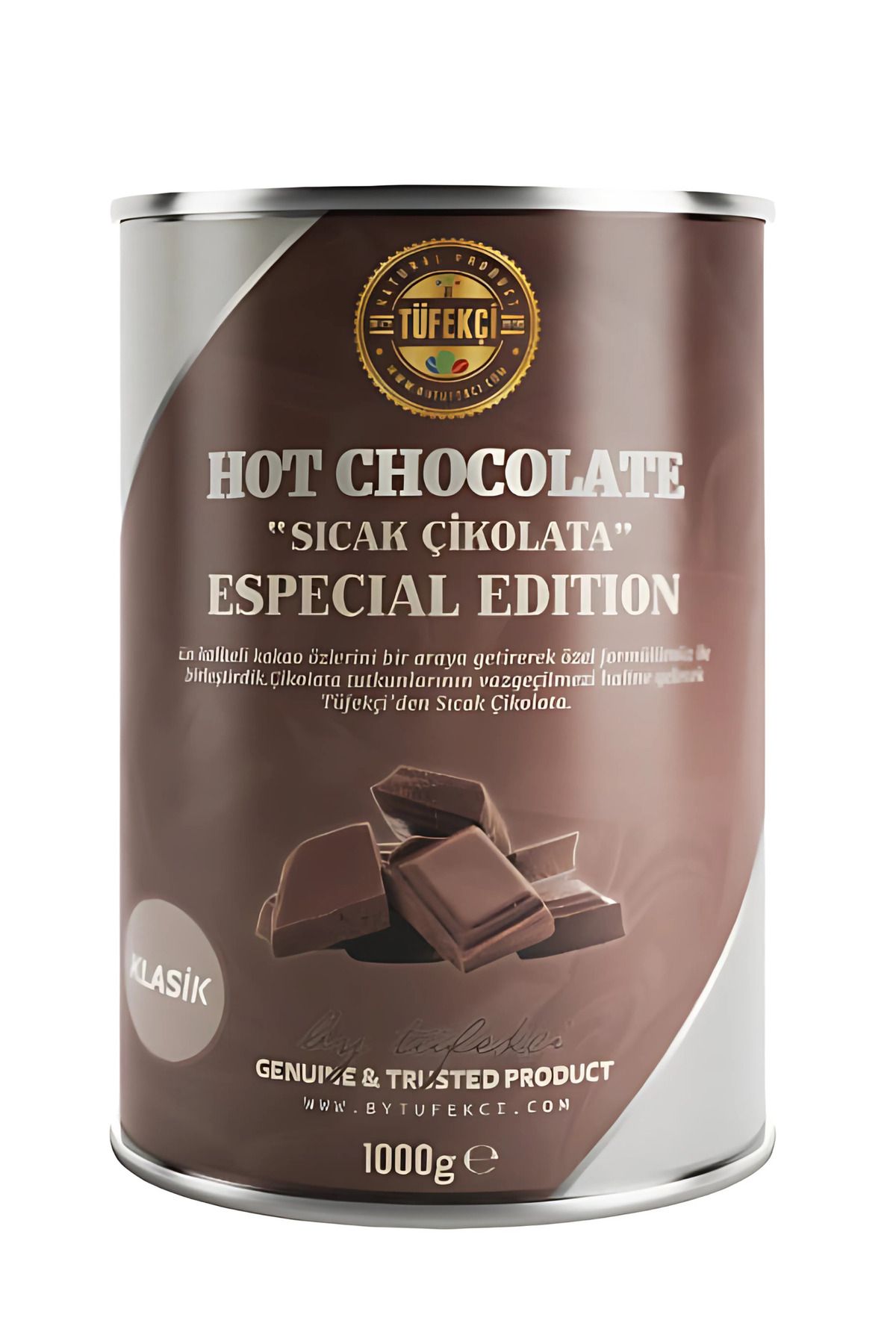 By Tüfekçi Sıcak Çikolata (HOT CHOCOLATE) %40 Kakao Oranı Gerçek Şeker 1000 gr Teneke Ambalaj