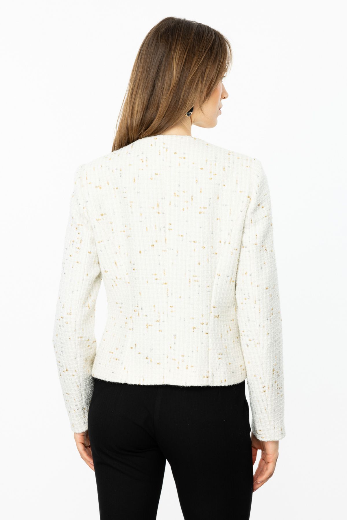 Ekol-Ecru-1123 Model Self Patterned Buttoned Jacket 4