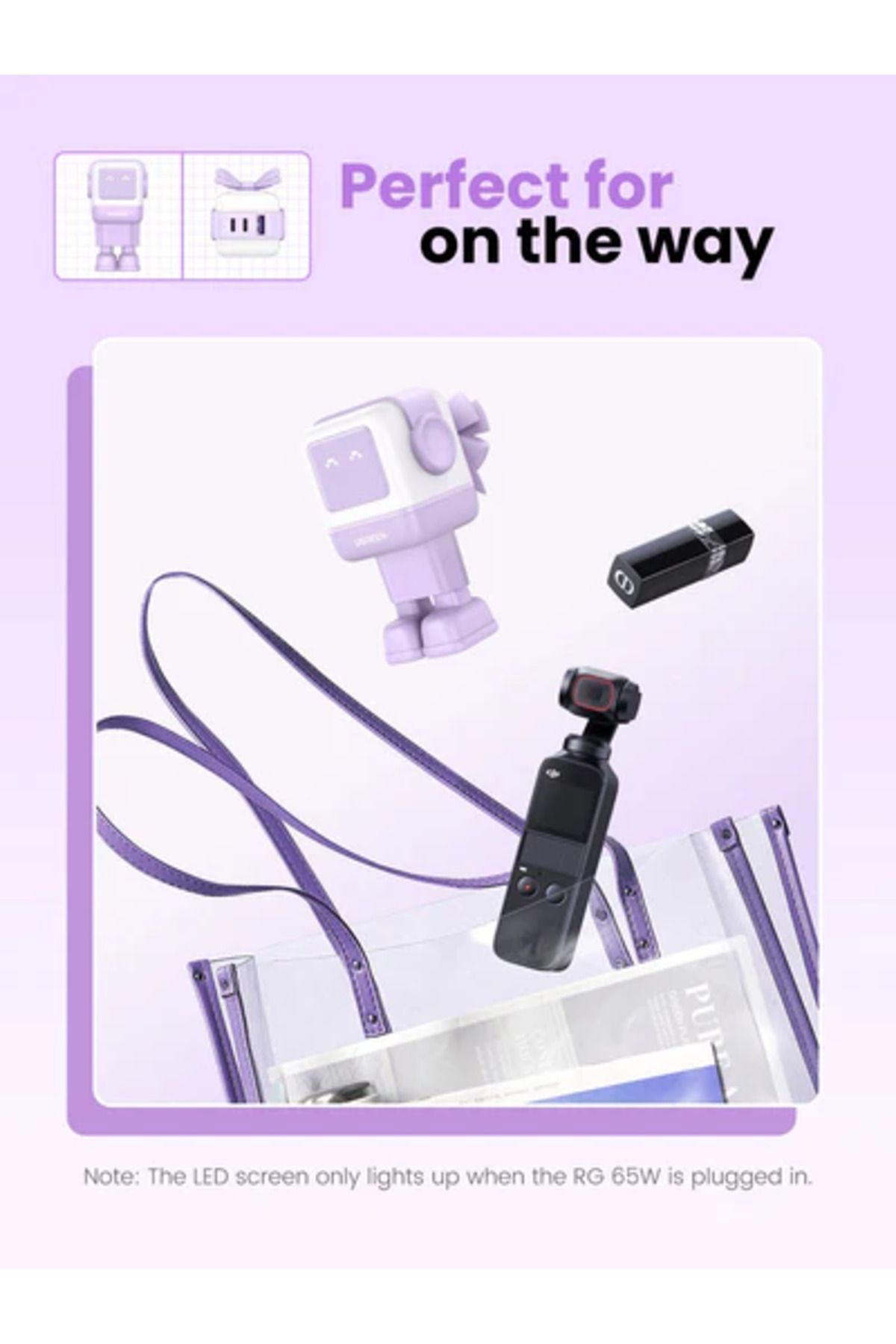 Ugreen-Nexode GaN Robot Wall Charge 2 USB-C Port and USB Port 65W - Purple 6