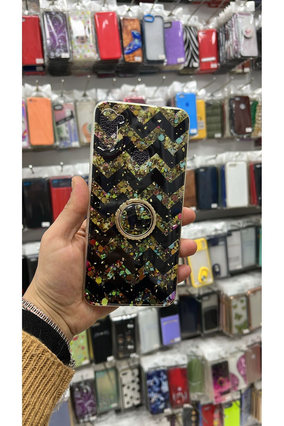 TECNOTREND Galaxy A11-M11 Yüzüklü Simli Lüks Kılıf