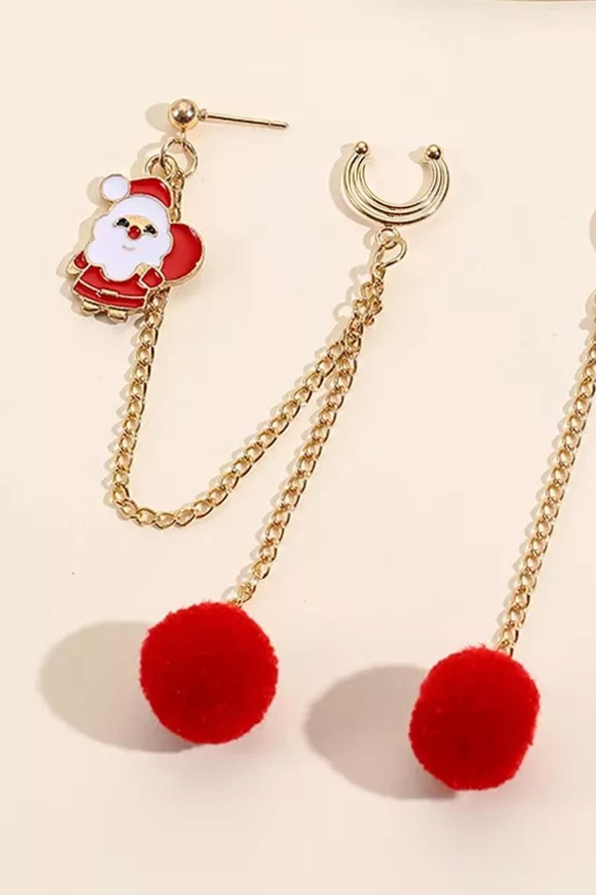 New Obsessions-Christmas Themed Santa Claus Dangle Cartilage Connected Earrings Set - 3 Pieces 4