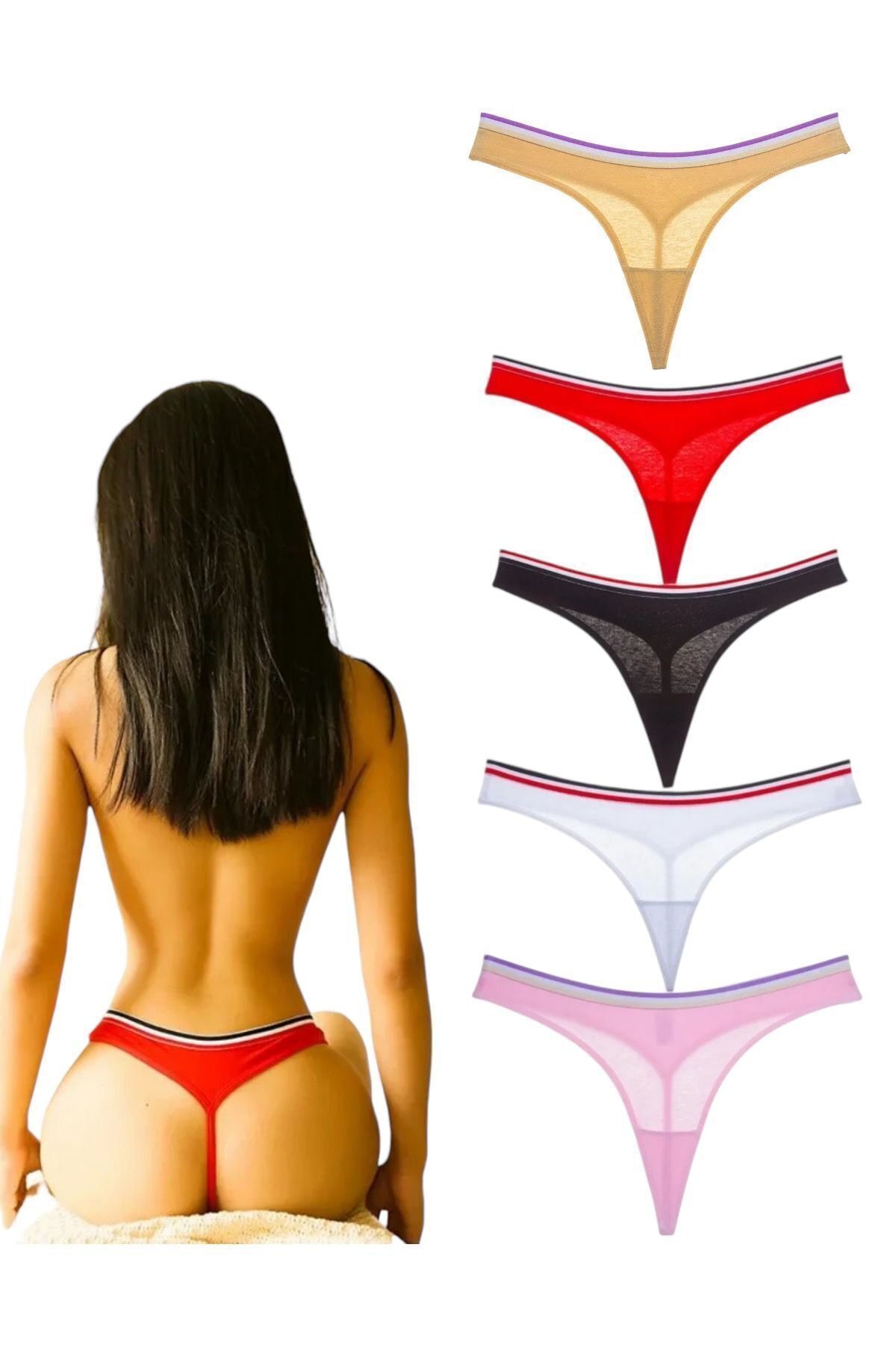 MODALADY-Set of 5 Colorful Sexy Elastic Thong Panties 1