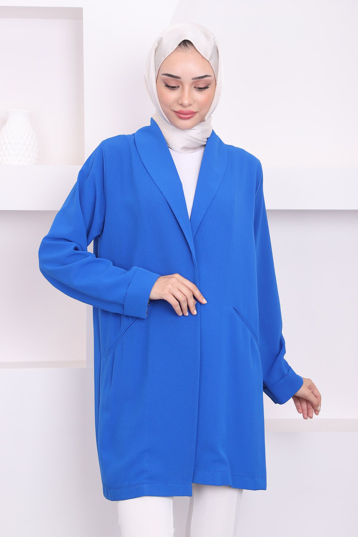 İmajButik-Saks Blue Pocket Double Sleeve Jacket 1